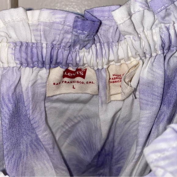 Levi's Large Tilly Printed Smocked Puff Sleeve Ruffle Trim Peasant Top - Picture 5 of 9